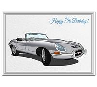 Happy Birthday Card for him - Men Boys All Ages Keepsake -Unique E-Type Jag car (75th Birthday Card)