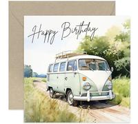 Happy Birthday Card for Him - Vintage Campervan Countryside Watercolour Card for Men Women - Birthday Gift for Dad, Uncle, Grandad, Stepdad - Van | Blank Inside Envelope
