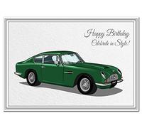 Happy Birthday card for men - Premium quality - Boyfriend Dad Husband - Grandson Nephew - Uncle Brother Grandad - Boys Best Friend - Modern Vector Art for him - Unique classic Aston Martin DB6 car