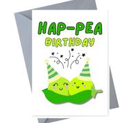 Happy Birthday Card For Men Women - Hap-PEA Birthday - Funny Food Puns - Birthday Jokes For Friends Daughter Son Mum Dad JBS39