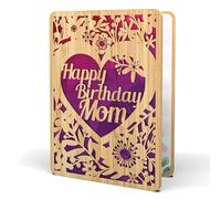 Happy Birthday Card For Mom - | Made From Real Bamboo | 6" X 4.5" - 1 Pack (Envelope Included) | Laser Cut, Floral Birthday Card for Mom from Daughter or Son.