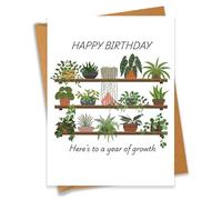 Happy Birthday Card For Plant Lovers Here’s To A Year Of Growth Botanical Greeting Card For Plant Moms And Plant Dads - Size 6.3"x4.7" Blank Inside with Kraft Envelope