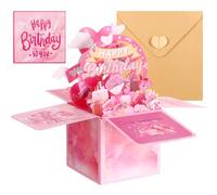 Happy Birthday Card for Women,3D Pink Pop Up Birthday Box Cards, Pop-up Gift Box with Envelope and Blank Cards,Personalised Greeting Cards for Daughter Wife Sister Mum Wife Female Friend