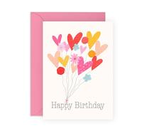 Happy Birthday Card for Women- Heart Balloon & Floral Design for Mum, Wife, Sister, Friend, Bestie, BFF, Auntie, Grandma, Nana, Colleagues, Coworkers, Girls - Elegant & Beautiful -Comes with Stickers