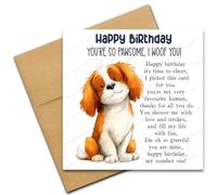 Happy Birthday Card from the Dog for Mum or Dad, You're So Pawsome I Woof You, Dog Lover Card with Poem Verse, Cartoon Doodle King Charles Spaniel