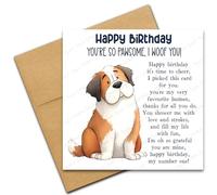 Happy Birthday Card from the Dog for Mum or Dad, You're So Pawsome I Woof You, Dog Lover Card with Poem Verse, Cartoon Doodle St Bernard