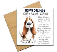 Happy Birthday Card from the Dog for Mum or Dad, You're So Pawsome I Woof You, Dog Lover Card with Poem Verse, Cartoon Doodle Basset Hound