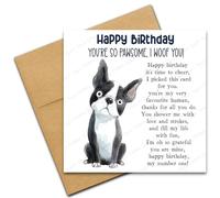 Happy Birthday Card from the Dog for Mum or Dad, You're So Pawsome I Woof You, Dog Lover Card with Poem Verse, Cartoon Doodle Boston Terrier