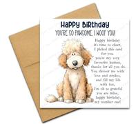 Happy Birthday Card from the Dog for Mum or Dad, You're So Pawsome I Woof You, Dog Lover Card with Poem Verse, Cartoon Doodle Poodle