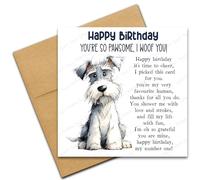 Happy Birthday Card from the Dog for Mum or Dad, You're So Pawsome I Woof You, Dog Lover Card with Poem Verse, Cartoon Doodle Miniature Schnauzer