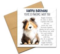 Happy Birthday Card from the Dog for Mum or Dad, You're So Pawsome I Woof You, Dog Lover Card with Poem Verse, Cartoon Doodle Shetland Sheepdog
