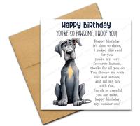 Happy Birthday Card from the Dog for Mum or Dad, You're So Pawsome I Woof You, Dog Lover Card with Poem Verse, Cartoon Doodle Great Dane