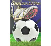 Happy Birthday Card Gold Football Footballer Sport Foot Spikes Round Ball Grass Stadium Party Made in France