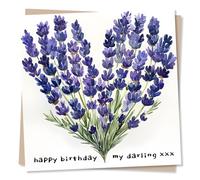 Happy Birthday Card In Lavender Heart Design - Happy Birthday My Darling - For Friend, Women, Wife, Husband, Girlfriend, Relative - Heart Shaped Flowers
