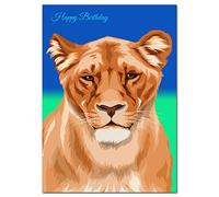 Happy Birthday Card - Lioness - Unique, Exclusive Vector Artwork - Perfect for a Man, Woman or Child - Superior Printing - African Wildlife and Animal Big Cat Lovers