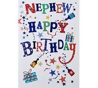 Happy Birthday Card - Nephew - Party Popper Stars Presents Fun Colourful