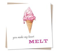 Happy Birthday Card or Anniversary Card For Partner, Husband, Wife - You Make My Heart Melt - Pink Ice Cream Design