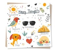 Happy Birthday Card or Card of Appreciation for a Loved One - Happy Thoughts - Sunshine, Plants, Nature, Holidays, Love, Dog, Snacks - For a Friend, Best Friend, Partner, Lover, Relative