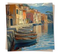 Happy Birthday Card or Good Luck or Well Wishes Card or Leaving Card - Beautiful Boat in Italian Riviera - Nostalgic and Romantic - Blank Inside