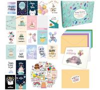 Happy Birthday Card Set, Bulk Birthday Postcard Pack of 50 with Envelopes and Stickers, Birthday Cards Multipack, Suitable for birthdays, Christmas, Mother's Day