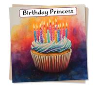 Happy Birthday Card to a Princess - For a Loved One, Special Someone, Birthday Princess - Cupcake, Candles - For a Friend, Best Friend, Partner, Child, Grandchild