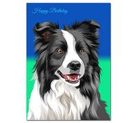 Happy Birthday Card - Unique Border Collie Dog Portrait - Exclusive Vector Artwork - Superior Printing - Special Keepsake Wishes and Greetings - Pet Lovers - Dogs and Pets