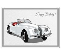 Happy Birthday Card - Unique Jaguar XK120 car - Premium Quality - Modern Design - Exclusive Vector Artwork - Special Keepsake Wishes - Cars, Motor and Auto - Sports Classic Vintage Car Lovers