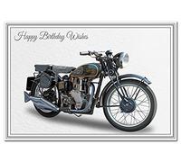 Happy Birthday Card Wishes for Men - Cool Art - Classic 1940s Motorbike Biker - Traditional Male Greeting for him - Blank inside for own message - A5 Medium size - Self-Seal env - UK Eco-Friendly