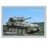 Happy Birthday Card Wishes for Men - Cool Art - Tank British Army Military - Traditional Male Greeting for him - Blank inside for own message - A5 Medium size - Self-Seal env - UK Eco-Friendly