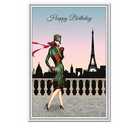 Happy Birthday Card Wishes for Women - Special Female Greeting Her - Cool Flapper 1920 Style Paris Beautiful Art - Blank inside for own message - A5 Medium size - Self-Seal env - UK Eco-Friendly