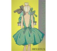 Happy Birthday Card with Glitter Girl Woman Blue Dress Green Gifts for You Backless Beautiful Chic Elegant Made in France