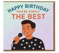 Happy Birthday Card - You're Simply The Best - Singer with Microphone Illustration - Heartfelt Birthday Greeting for Friends and Family