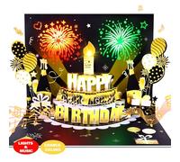 Happy Birthday Cards, 3D Pop-Up Firework Card with Music & LED Lights, DIY Age Gifts for Mom, Women, Men, Kids, Dad, Father, Wife