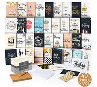 Happy Birthday Cards Assortment - Bday Cards in Bulk - 5x7 Assorted Variety Box Set 40 Pack Unique Designs with Envelopes - Birthday Card for Men Women Kids - for Office - Greeting Message Inside