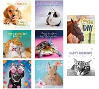 Happy Birthday Cards Pack of 8 -Various Pet Animals Designs - General Cards Suitable for Unisex Birthdays Adults or Kids Party Present -Assorted Designs 8 Birthday Wishes Eco friendly