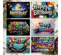 Happy Birthday Cards Set of 6 Styles with Envelopes, Colorful Graffiti Designs, 12.7cm x 10cm