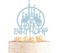 Happy Birthday Castle Cake Topper - Colourful Cake Topper for Children's Birthday, Princess and Fairy Tale Theme (Blue)