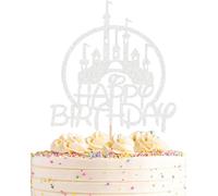 Happy Birthday Castle Cake Topper - Colourful Cake Topper for Children's Birthday, Princess and Fairy Tale Theme (Silver)