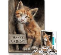 Happy Birthday Cat Adult Jigsaws 1000 Piece,Challenging To Complete But Fun And Humorous with Matching Poster And Trivia Sheet 50x75cm