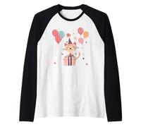 Happy Birthday Cat with Balloons Fun Colorful Cats Lover Men Raglan Baseball Tee