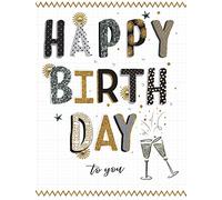 Happy Birthday Champagne Gigantic Greeting Card Embellished A4 Sized Cards AO002