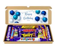 Happy Birthday Chocolate Gift Hamper, Letterbox Chocolate Selection Box of 10 Fullsize Cadbury Dairy Milk Chocolate bars, ideal 13th 16th 18th 21st Birthday Gifts For him (Blue)