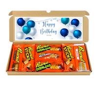 Happy Birthday Chocolate Gift Hamper, Letterbox Chocolate Selection Box of Fullsize American Peanut Butter Chocolate bars, ideal 13th 16th 18th 21st Birthday Gifts For him (Blue)