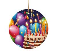 Happy Birthday Christmas Tree Ceramic Ornaments Pendants, 10cm Round Xmas Ornaments for Novel 1 Piece