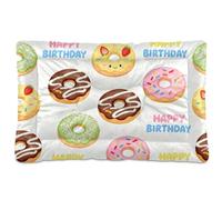 Happy Birthday Colorful Donuts Washable Dog Bed Mat Soft Comfortable Anti-Slip Bottom Dog Crate Mat for Large Jumbo Medium Small Dogs 36" x 24"