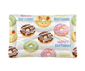 Happy Birthday Colorful Donuts Washable Dog Bed Mat Soft Comfortable Anti-Slip Bottom Dog Crate Mat for Large Jumbo Medium Small Dogs 36" x 24"