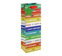 Happy Birthday Colourful Stripes Bottle Gift Bag 35cm - Paper Wine & Champagne Present Bag with Red Ribbon Handles & Star Name Tag