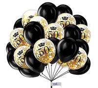 Happy Birthday Confetti Balloons 10-Inch Pearl Black Balloons with 50th Gold Age Confetti Birthday Balloon Set for Happy Birthday Party Decorations Pack of 12.