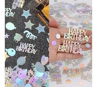 Happy Birthday Confetti - ShiningUU 60g Mix of Iridescent & Circle Plastic Table Confetti for Birthday Decor, Disco Themed Parties, Gatherings, Baby Shower, Glitter Birthdays Cake Table Decorations