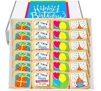 Happy Birthday Cookies 24 PACK INDIVIDUALLY WRAPPED Party Favors Gift Basket for Kids Men Women | Decorated Sugar Cookie Gift Box | Nut Free (Birthday Extra Large Box)